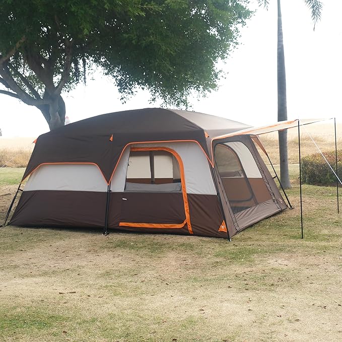 KTT Large Tent 8-10-12 PersonFamily Cabin Tents2 Rooms2 Doors and 4 Windows with MeshStraight WallWaterproofDouble LayerBig Tents for OutdoorPicnicCampingFamily Gathering