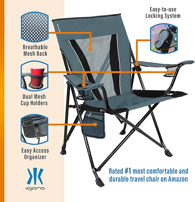 Kijaro XXL Dual Lock Portable Camping Chair - Supports Up to 400lbs - Enjoy The Outdoors in a Versatile Folding Sports &amp Outdoor Chair