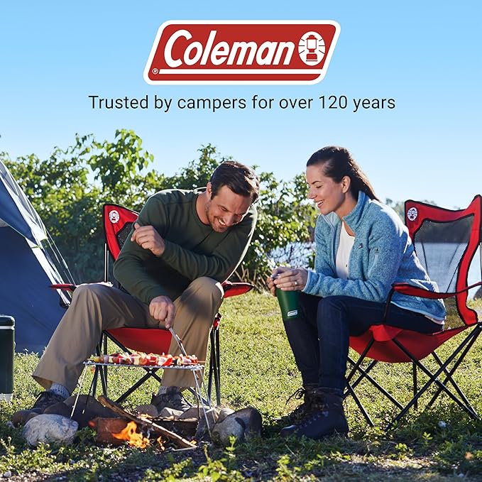 Coleman Broadband Mesh Quad Camping Chair with Carry Bag &amp Cup Holder Cooling Mesh Back with Adjustable Arms Great for Camping Tailgating Firepits Patio &amp More