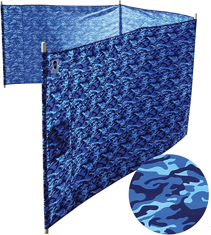 Ocean Camo Elite Beach Recycled Polyester Rip-Stop Extra Tall 42 Lightweight Windscreen Privacy Screen Wind Blocker Free Matching Shoulder Bag (New Mahogany Wood Poles)