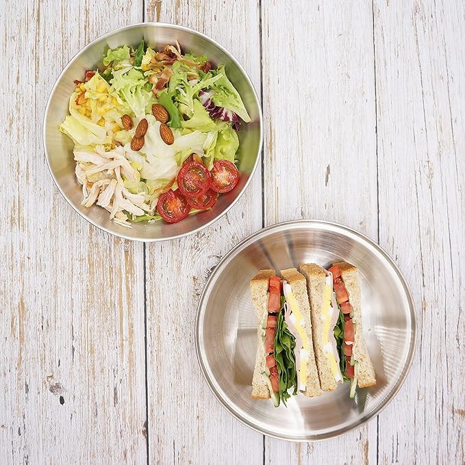 Premium 304 Stainless Steel Plate Set with Lids (2-Pack) – 8.3” Deep Metal Dinnerware for Adults &amp Kids – Durable Stackable Meal Prep Home &amp Camping Dish – Hygienic &amp Unbreakable