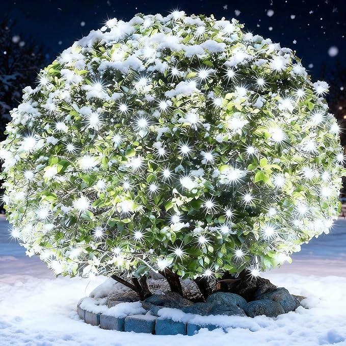 6Ftx4Ft LED Christmas Net Lights Green WireConnectable UL Certified Waterptoof Net Lights for Bushes Trees Shurb Garden Outdoor Christmas Decorations (White)