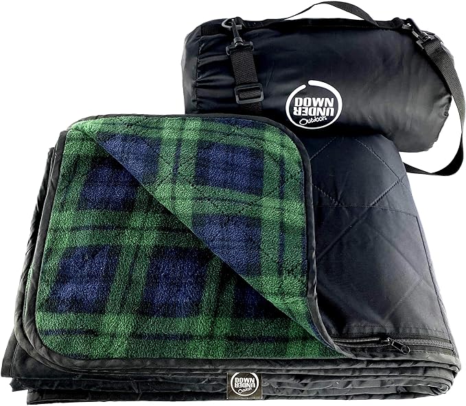 DOWN UNDER OUTDOORS Large Waterproof Windproof Extra Thick 350 GSM Quilted Fleece or Sherpa Stadium Blanket