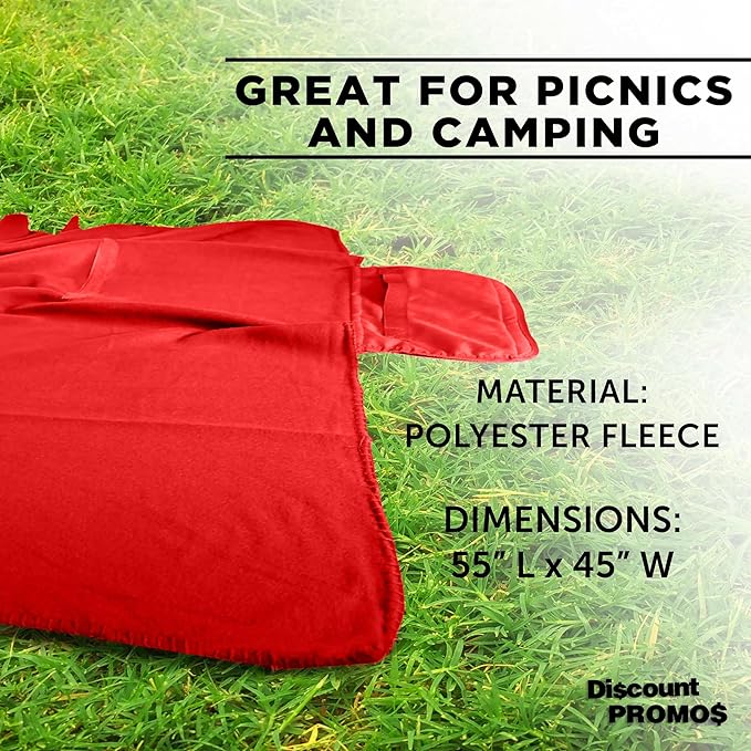 DISCOUNT PROMOS Custom Roll Up Picnic Blankets Set of 10/50/100 Personalized Bulk Pack Great for Camping Picnic Beach Sports Outdoor Activities - Red