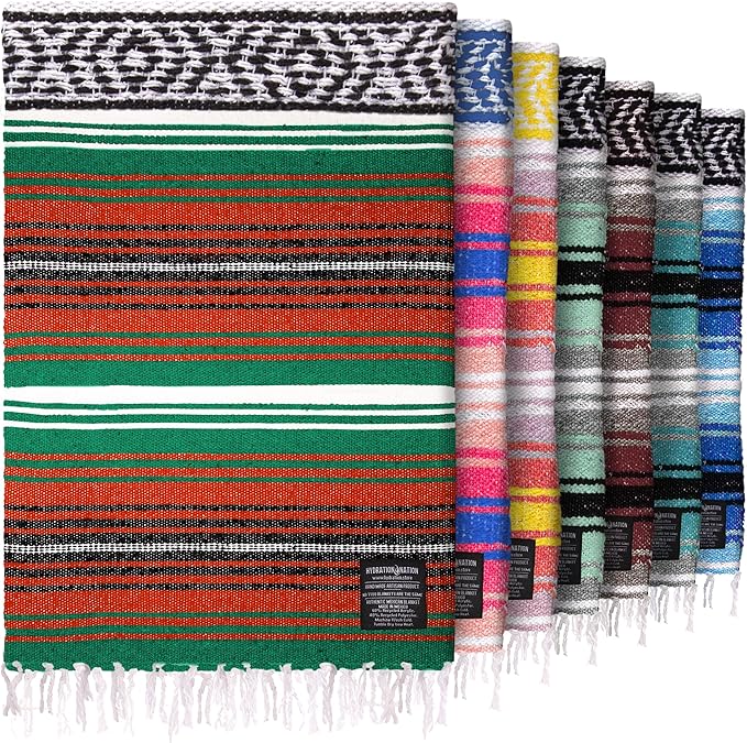 Hydration Nation Authentic Extra Large Mexican Blanket (70x50) - Handwoven Yoga Serape- Artisanal Falsa Beach Camping Picnic Outdoor - Storm Orange