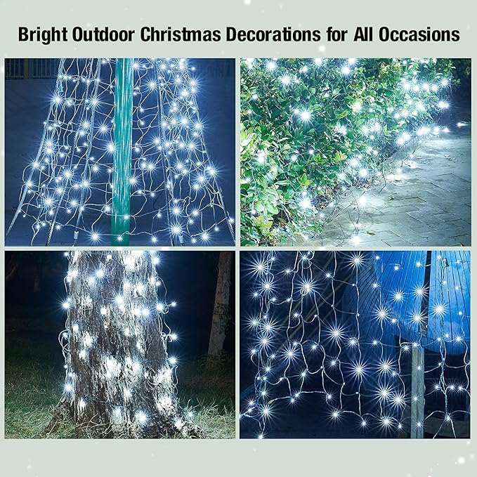 Led White Christmas Net Lights Outdoor Christmas Bushes Lights 120Led 6ftx5ft Connectable Outdoor Indoor Mesh Net Lighting for Xmas Holiday Garden Lawn Shrubs Trees Bushes Decorations