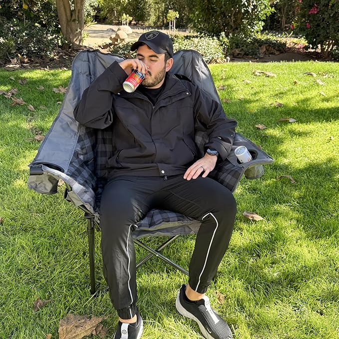 Oversized Camping Chairs for Adults Folding Padded Camping Chair Heavy Duty XL Camping Chair - 400LBS Support Lawn Chairs for Outdoor Sports Beach Fishing with Cup Holder &amp Carry Bag - 2 Pack