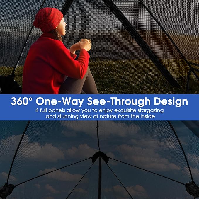 Goplus Pop-up Camping Tent 2-3 Person 360° One-Way See-Through Family Tent Waterproof Windproof 4-Season Shelter Tent w/Carry Bag Rainfly Easy Setup Portable Tent for Backpacking Hiking Outdoor