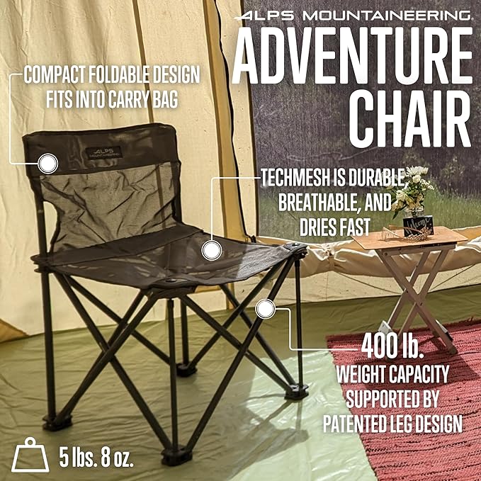 ALPS Mountaineering Adventure Folding Camping Chairs - Durable Mesh Fabric Over Powder Coated Aluminum with Simple Compact Design and Shoulder Carry Bag
