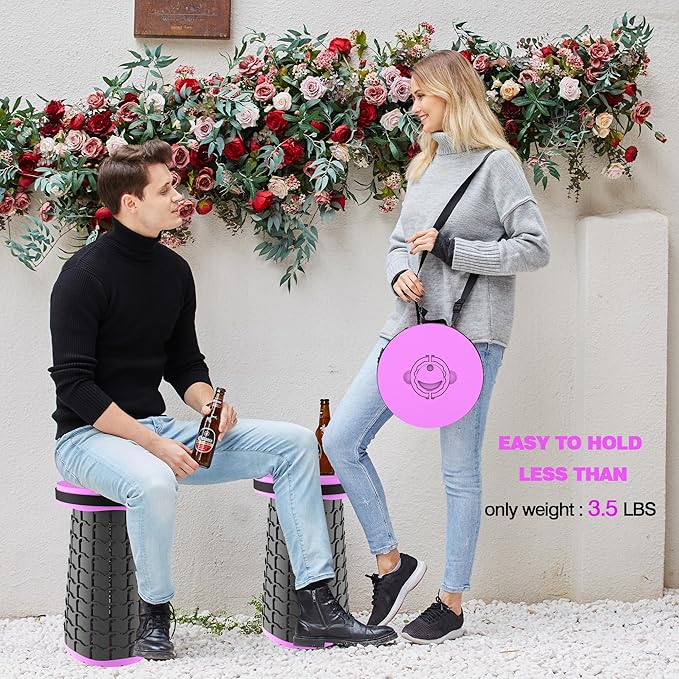 ALEVMOOM Upgraded XXL Collapsible Stool with Cushion 19.71000lbs Max WeightWider &amp Taller Pop Up Seat Heavy Duty Portable Retractable Folding Chair or Travel Foot Rest for Camping &amp Outdoo