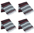 La Montana Mexican Blankets and Throws 4 Pack 74x50 - Made in Mexico Lightweight Yoga Blanket for Schools Studios Outdoors Camping Picnic Decor - Machine Washable Burgundy/Charcoal/White