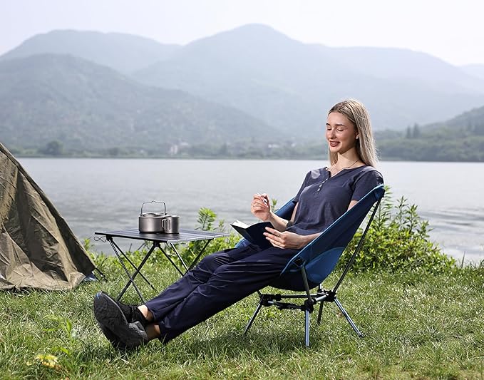MARCHWAY Lightweight Folding Camping Chair with Spring Lock Stable Compact Portable for Outdoor Camp Travel Beach Picnic Festival Hiking Backpacking (Lowback Dark Blue)