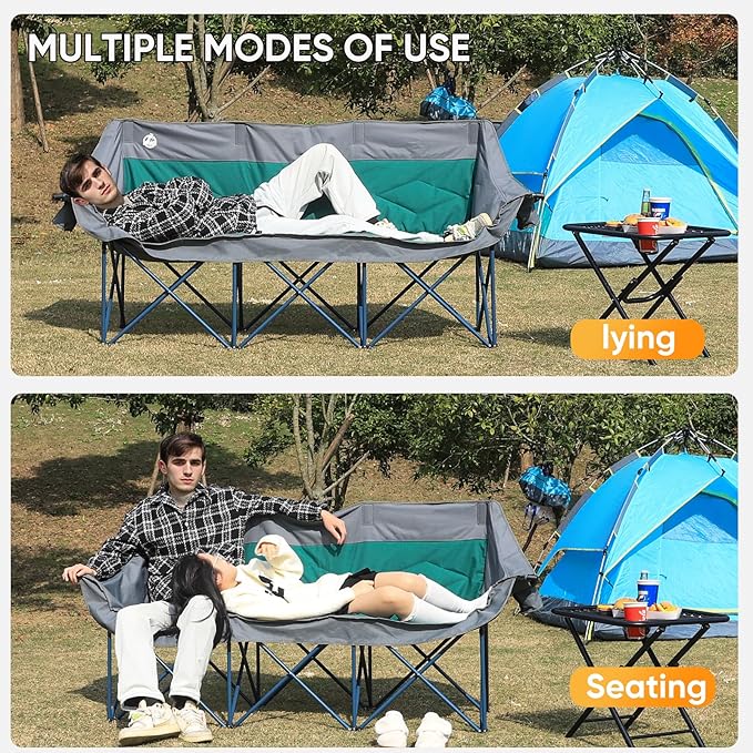 Northroad 3 Person Camping Chair Oversized 900 Lbs Outdoor Lawn Loveseat Chair Padded Folding Chairs for Adults Heavy Duty Soccer Chair w/Cup &amp Wine Glass Holder for Outside Picnic Beach Sports