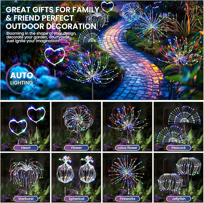 Garden Decor Solar Lights Outdoor120LED Waterproof Colorful Solar Fairy Garden Lights for Outdoor DecorationYard Patio PorchFlower PotPathwayChristmas (6Pack)