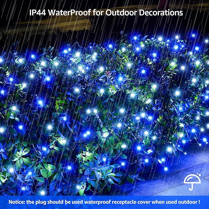 Led Christmas Net Lights White and Blue Outdoor Christmas Lights 160LED 5ftx7ft Connectable Outdoor Indoor Fairy Mesh Net Light for Party Yard Patio Trees Shrubs Bushes Decorations