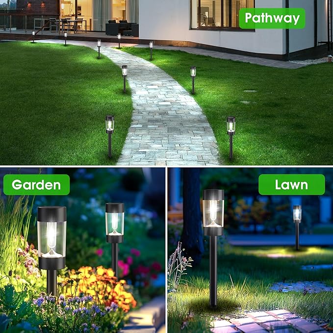 Solar Lights Outdoor 12 Pack Waterproof Solar Landscape Lighting for Pathway Garden Yard Path Walkway Driveway Lawn Patio Outside Decor Cool White