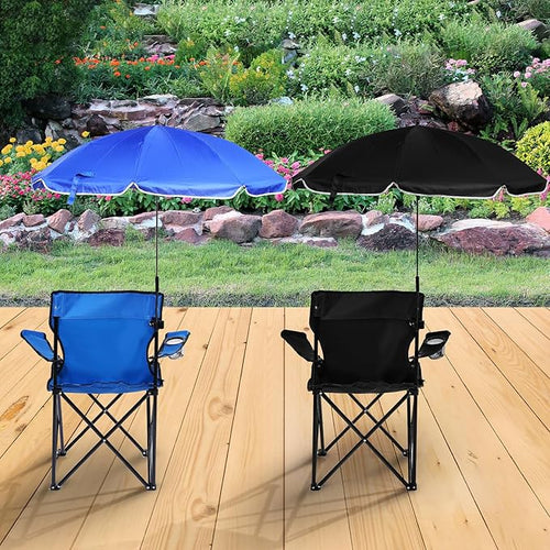 2 Pack Beach Umbrella Chair Folding Camping Beach Chair with Canopy Shade Adults Portable Chairs with Cup Holder and Carrying Bag for Camping Hiking Travel Picnic and Other Outdoor Events