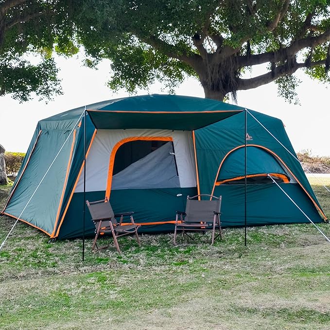 KTT Extra Large Tent 8-10-12 PersonFamily Cabin Tents2 Rooms3 Doors and 3 Windows with MeshStraight WallWaterproofDouble LayerBig Tents for OutdoorPicnicCampingFamily Gathering
