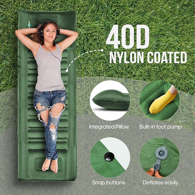 Sleeping Pad for Camping - 3.5 Inch Extra Thick Inflatable Camping Mattress Pad with Built-in Pump and Integrated Pillow - Waterproof Sleep Pad for Hiking Backpacking Road Trips