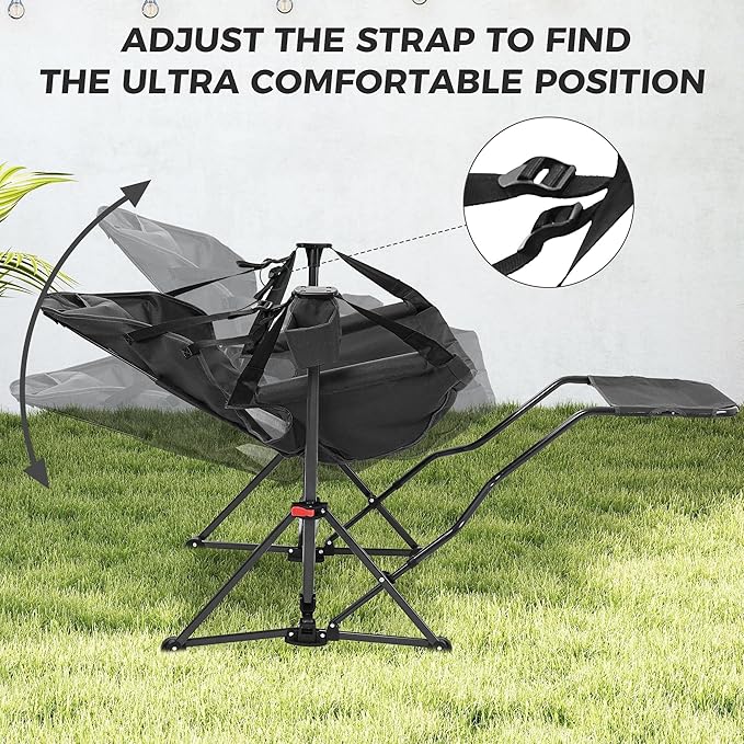 Ainfox Hammock Camping Chair with Footrest Heavy Duty Foldable Portable Rocking Hammock Chairs Outside Swinging Camp with Cup Holder Pillow for Outdoor Patio Poolside Beige Black