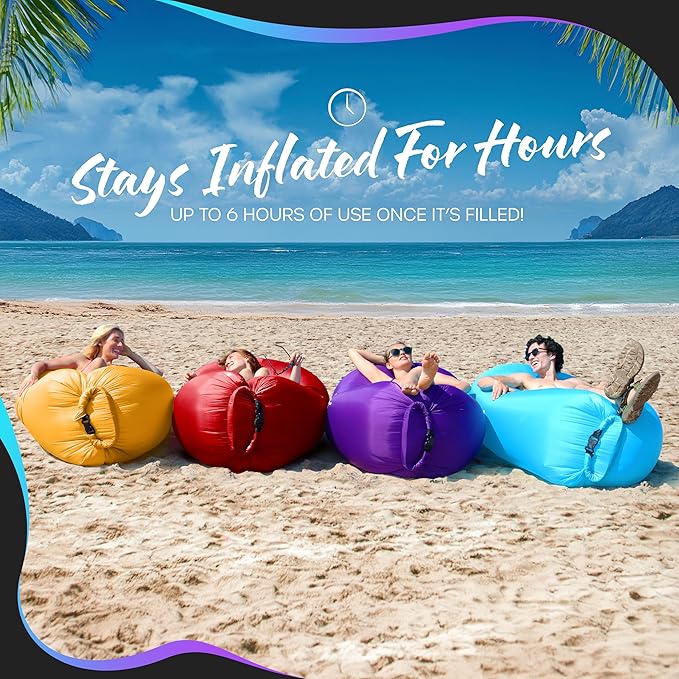 Nevlers Red &amp Saffron Inflatable Lounger 2 Pack | 210T Polyester Blow Up Chair | No-Pump Inflatable Couch Set | Air Couch w/ 450 lbs. Capacity Pockets &amp Carry Bags for Use as Portable Beach C