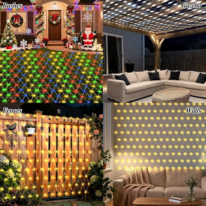 Lovelite 10ft x 10ft Net Lights 280LED Gazebo Lights Outdoor 8 Modes Timer Waterproof Connectable Christmas Light Clear Wire Large Size for Bushes Patio Pergolas Garden Holiday Party - Warm White