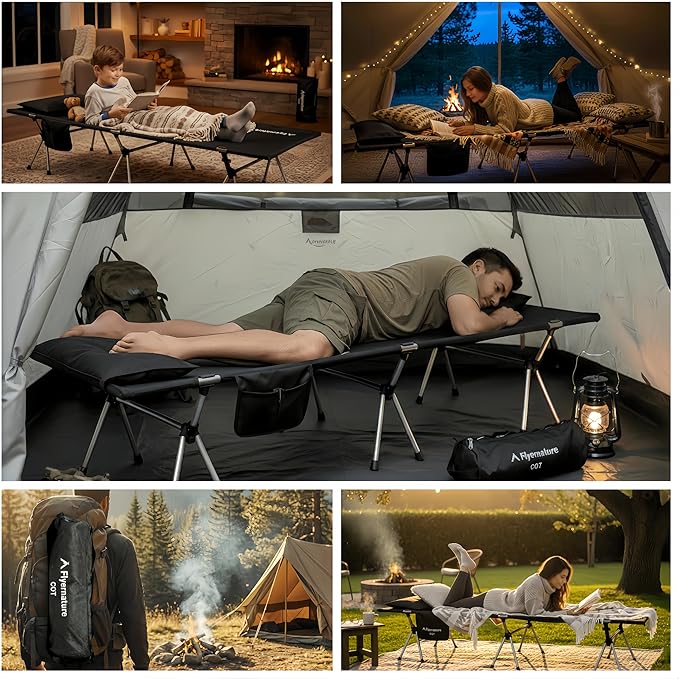 Camping Cot for Adults Height Adjustable Sleeping Cot Supports 300 lbs Lightweight Compact Foldable for Backpacking Hiking Travel Beach Truck &amp Office Nap | Flyernature
