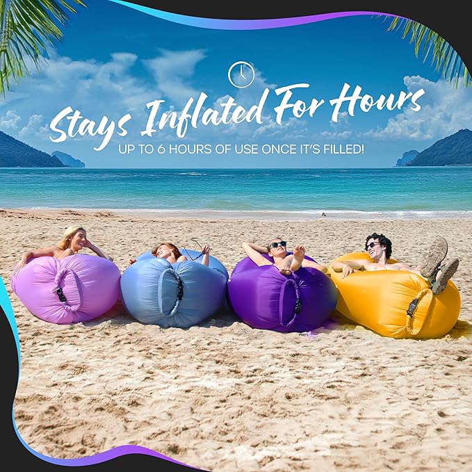 Nevlers Saffron Inflatable Lounger | 210T Polyester Inflatable Chair | No-Pump Inflatable Furniture | Camping Couch w/ 450lbs. Cap. Pockets &amp Matching Bag | Use as Inflatable Couch for Adults &am