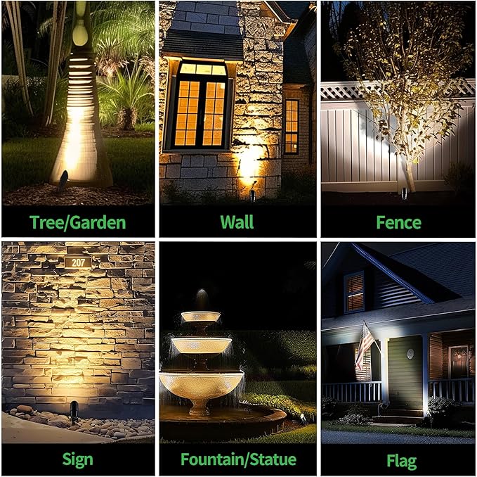 Outdoor Low Voltage Lighting Kit with 12 Pack Black LED Landscape Spotlight and 200W Transformer and 250FT Cable and 40 Wire Connectors Waterproof Aluminum Fixture for Lawn Yard Home