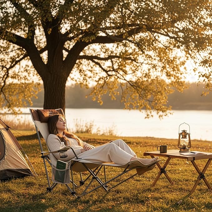 Folding Camping Chair with Footrest Tan/Brown
