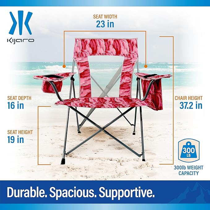 Portable Beach Chair for Adults - Kijaro Journey Print Beach Folding Chair Steel Frame Foldable Beach Chair High Beach Chair with Cooler Pocket Outdoor Folding Chair