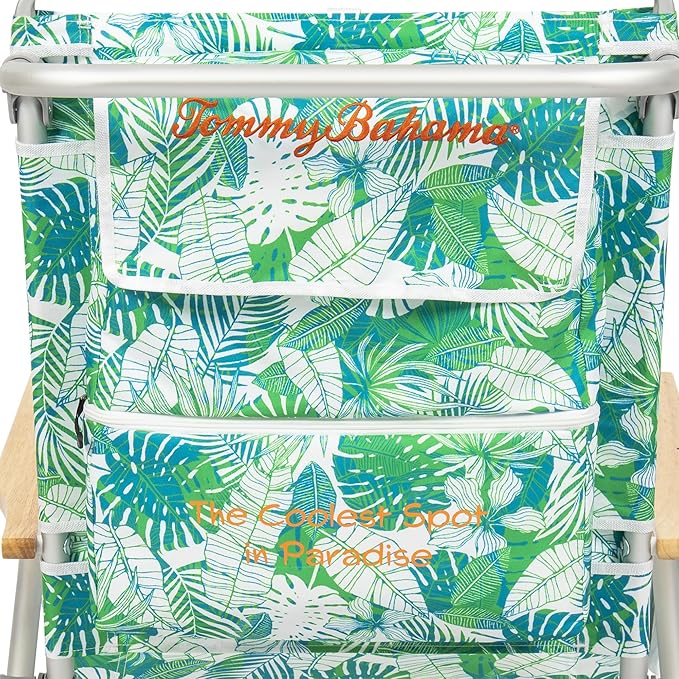 Tommy Bahama 2-Pack 5-Position Classic Lay Flat Backpack Beach Chair with Cooler and Cup Holder Portable Folding Beach Chair for Tanning Tropical Leaves