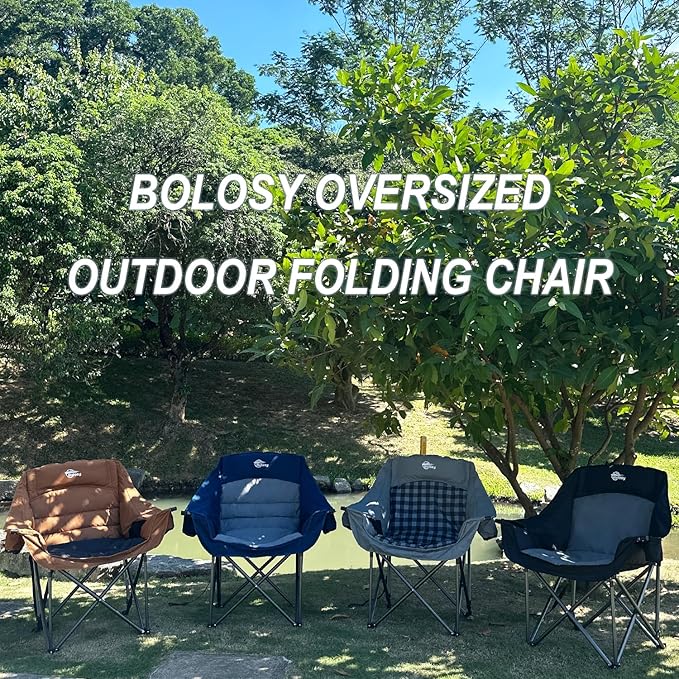 Oversized Camping Chair Portable Folding Camping Chairs with Side Pocket Cup Holder and Carry Bag Heavy Duty Outdoor Camping Chairs for Adults Fishing Sports Trip Support 500lbs Blue
