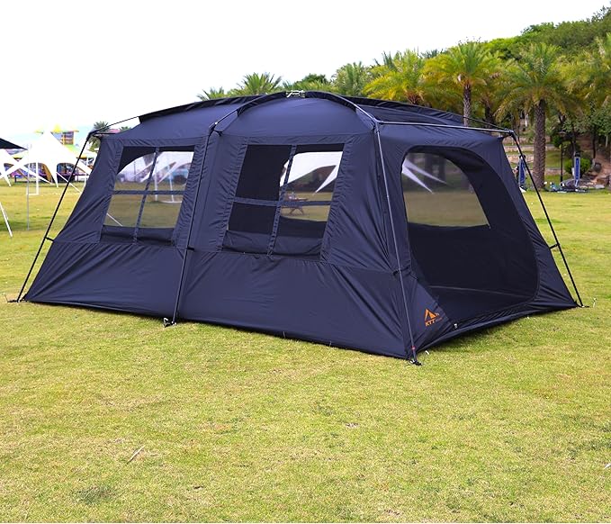 KTT Extra Large Tent 12 Person(A)Awning Family Cabin Tents2 Rooms4 Doors and 4 Windows with MeshStraight WallWaterproofDouble LayerBig Tent for OutdoorPicnicCampingFamily Gathering。