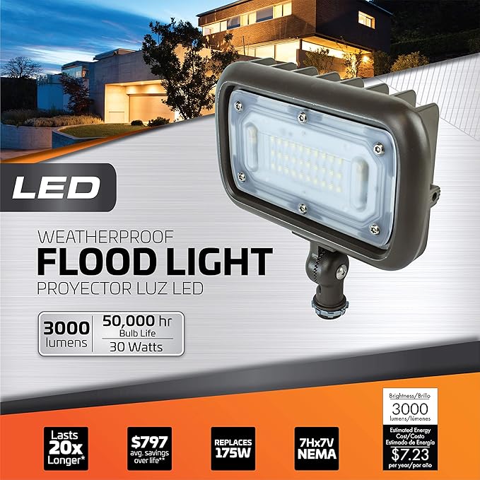 Newhouse Lighting WW30BRZ-2 30-Watt Die-Cast Aluminum LED Wall Wash Flood Light Outdoor Weatherproof Landscape Lighting 2695 Lumens 3000K Warm White 120-277V 1/2 Knuckle Mount Bronze 2-Pack