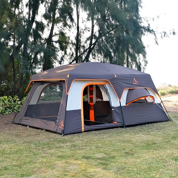 KTT Extra Large Tent 10-12-14 Person(A)Family Cabin Tents2 Rooms3 Doors and 3 Windows with MeshStraight WallWaterproofDouble LayerBig Tent for OutdoorPicnicCampingFamily Gathering
