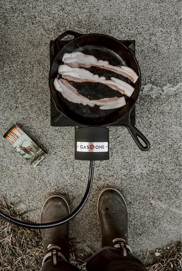 GasOne High Pressure Single Propane Burner - Outdoor Cooking with Heat Shield and Guard – Propane Burner Head for Camping Tailgating Seafood Boil Home Brewing - Patent Pending