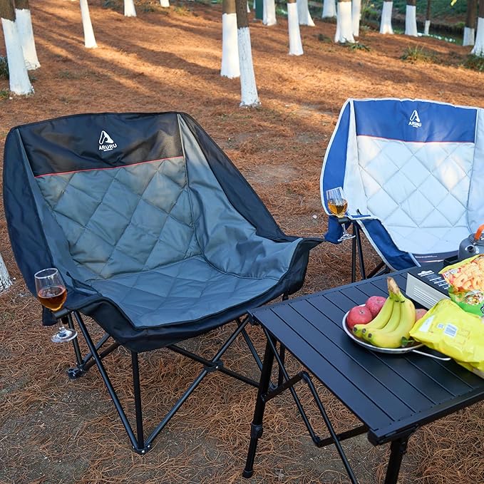 Oversized XL Camping Chair for Adults Heavy Duty | 450LBS Support Padded Folding Lawn Chairs with Side Pocket Cup Holder Cooling Bag for Outdoor Sports Garden Beach Fishing