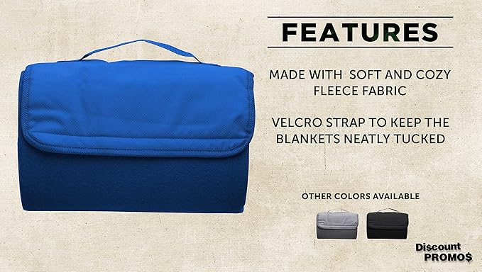 DISCOUNT PROMOS Roll Up Picnic Blankets Set of 10 Bulk Pack - Great Outdoor Blanket for Camping Picnic Beach Sports Outdoor Activities - Blue
