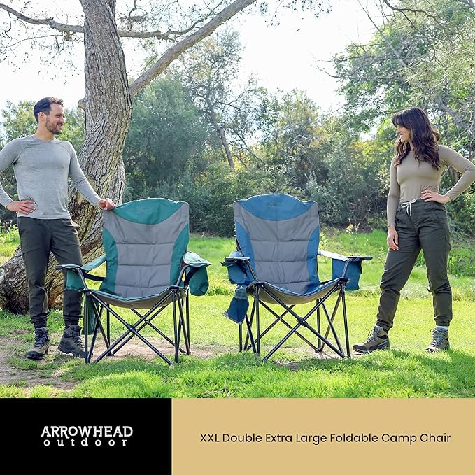 ARROWHEAD OUTDOOR Oversized XXL Portable Folding Camp Chair w/Glass &amp Cup Holders Armrest Cooler Carry Bag 600 lbs Max Weight Load