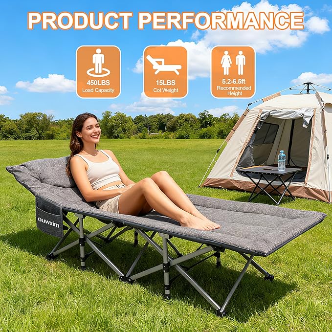 Camping cots for AdultsCots for SleepingCushion and Pillow Camping Tent cotHigh Weight Capacity Compact Storagewith Carry BagIdeal for Outdoor Camping Office useNapping Beach Trips