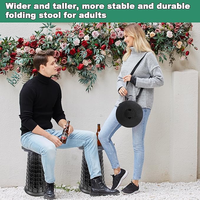 ALEVMOOM Upgrade XXL Collapsilbe Stool with Cushion H 20.1“ D 13” Heavy Duty Load Capacity 1000lbs Portable Retractable Telescoping Folding Stool for Camping Hiking Fishing Outdoor