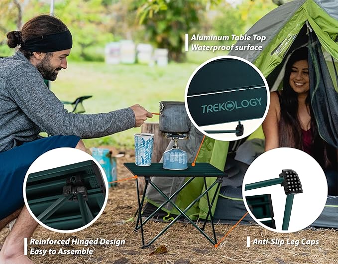 TREKOLOGY TALU Portable Folding Beach Table - Lightweight Travel Camp Table | Small Camping Table for Outdoor Adventures | Foldable Compact and Sturdy - Perfect for Camping Picnic Beach Trips