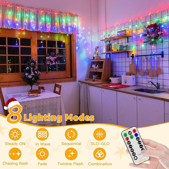 Ollny Icicle Lights for Outside 720LED 60FT Multicolor Christmas Lights with Remote 8 Modes Dimmable Waterproof Connectable Timer Hanging Light for House Outdoor Yard Indoor Decorations