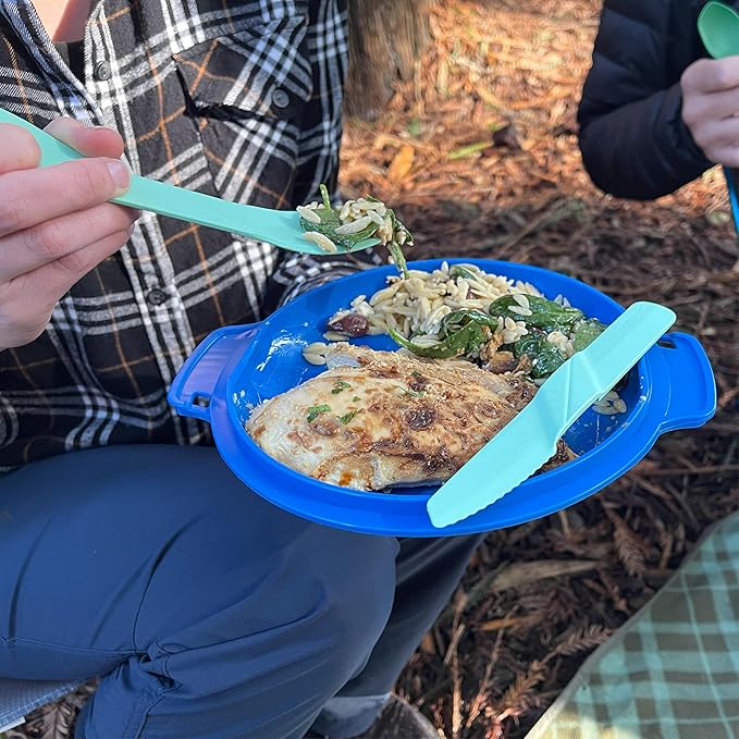 humangear GoKit+ Deluxe - 8-Tool Personal Mess Kit Lightweight Camping Dish Set Backpacking Utensils Dual-Mode Insulated Cup Snap-Together Bowl &amp Plate System with Knife &amp cupCUP