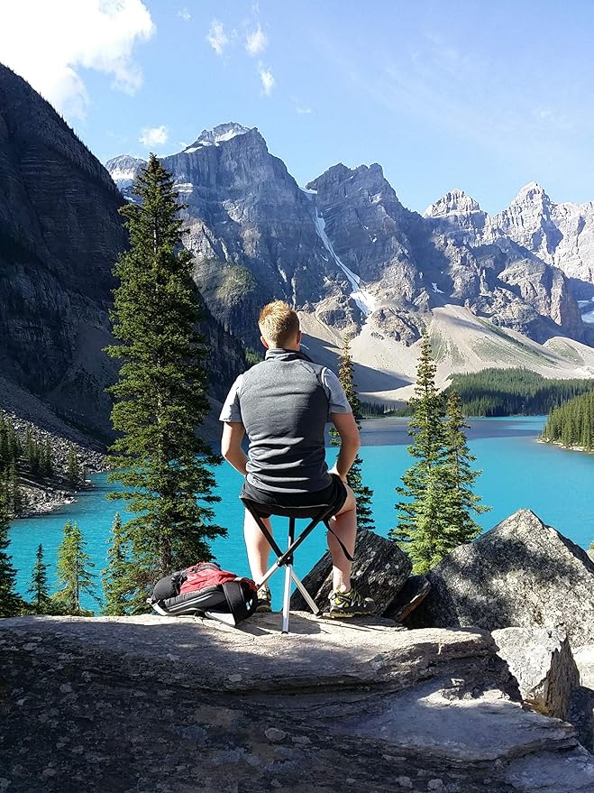 Walkstool - Comfort Model - Black and Silver - 3 Legged Folding Stool in Aluminium - Height 18 to 30 - Maximum Load 440 to 550 Lbs - Made in Sweden