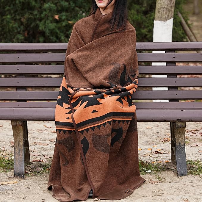 ACUSHLA Merino Wool Blanket - Soft Warm Thick Washable Large Bed Couch Camping Outdoor Travel Throw Blanket All Seasons Flame Brown 79X63