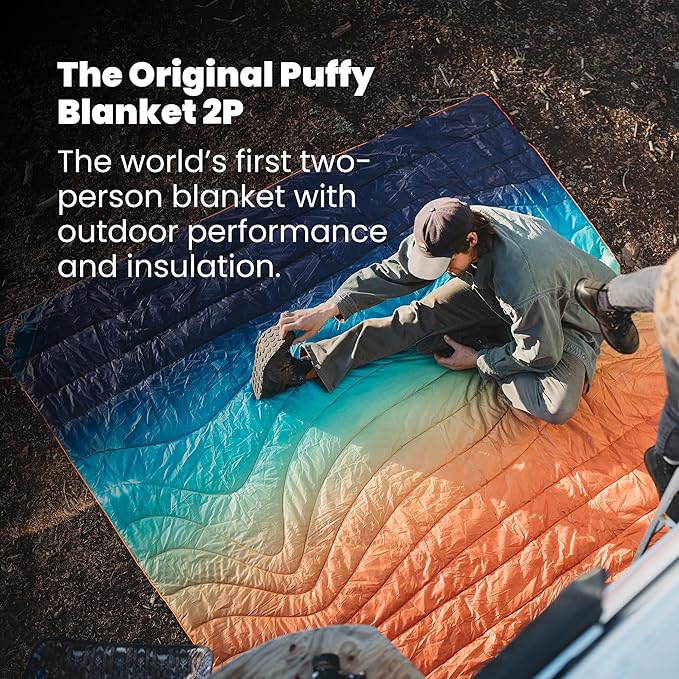 Rumpl Original Puffy 2-Person Blanket for Camping and Outdoors Midnight Retro Stripes