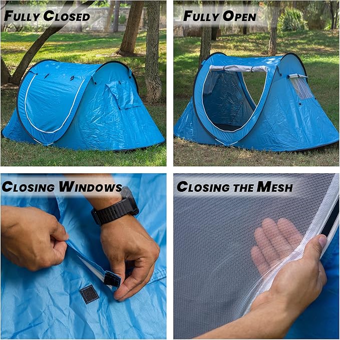 Zento Best Pop Up Beach Tent TA17 - Tent Pop Up Automatic Instant Portable Cabana – Camping Easy Set Up Windproof Waterproof Canopy - 3-4 Person Sunshade Shelter with UV Protection and Carry Bag