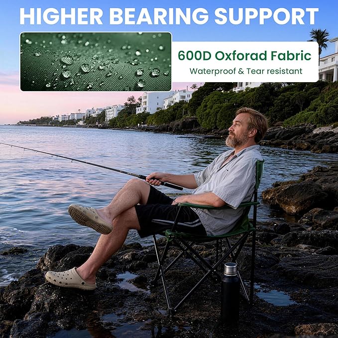 Folding Camping Chairs 2 Pack for Adults 300LBS Capacity Foldable Portable Lawn Chairs with Carry Bag Compact Design for Camp Beach Picnics and Outdoor (Green)